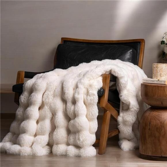 West Elm Other - NEW West Elm Boho Ivory Faux Rabbit Fur Plush Throw Blanket Bedding - 50" x 60"